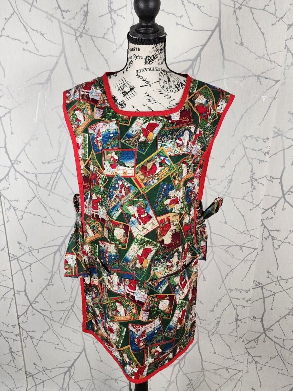 Christmas Santa Claus Snapshots Print Side Tie Apron